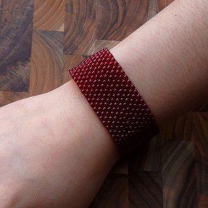 Ruby Red Seed Bead Cuff Bracelet | Handmade Custom Size | Jaded Vine Design